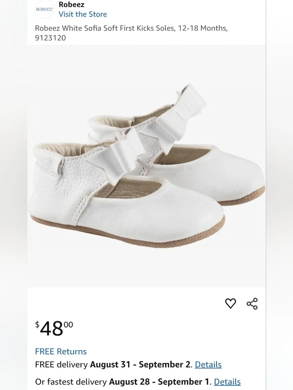 Robeez Sophia White Soft Leather Shoes 12-18 Months